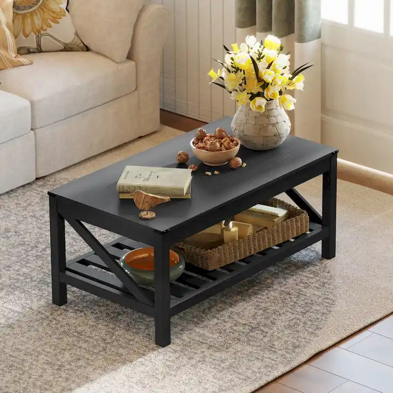 Table basse à 2 niveaux avec étagère de rangement