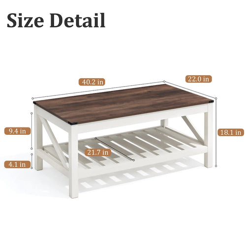 Table basse à 2 niveaux avec étagère de rangement