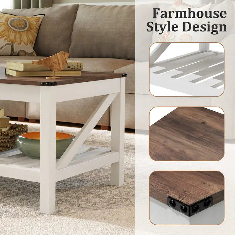 Table basse à 2 niveaux avec étagère de rangement