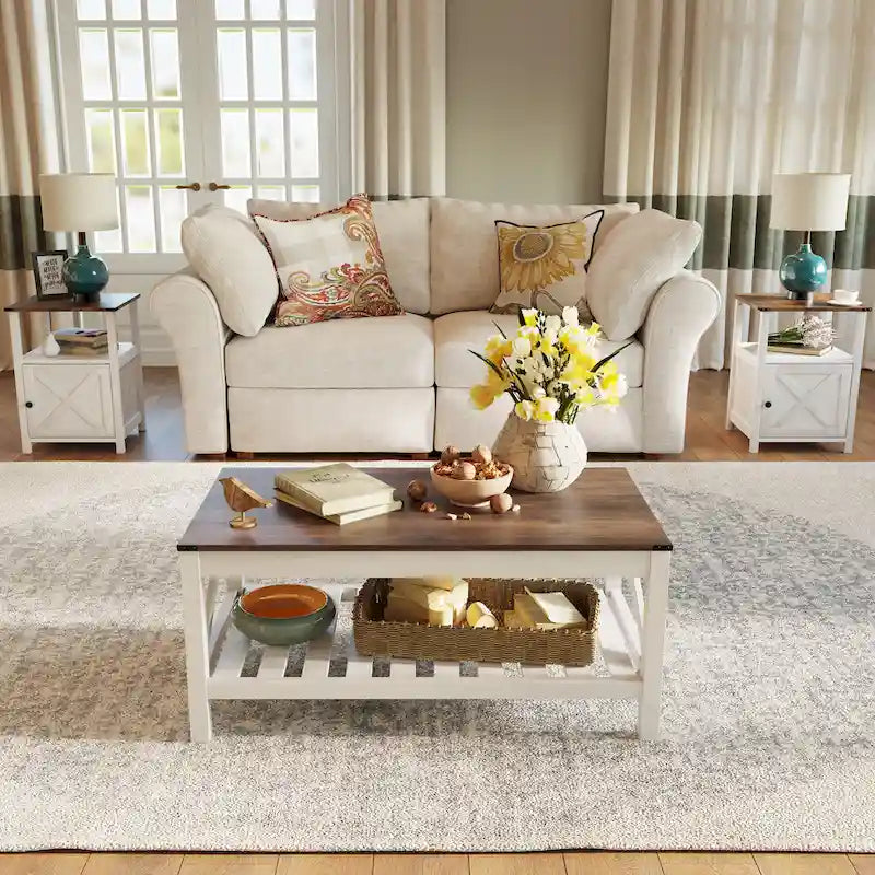 Table basse à 2 niveaux avec étagère de rangement
