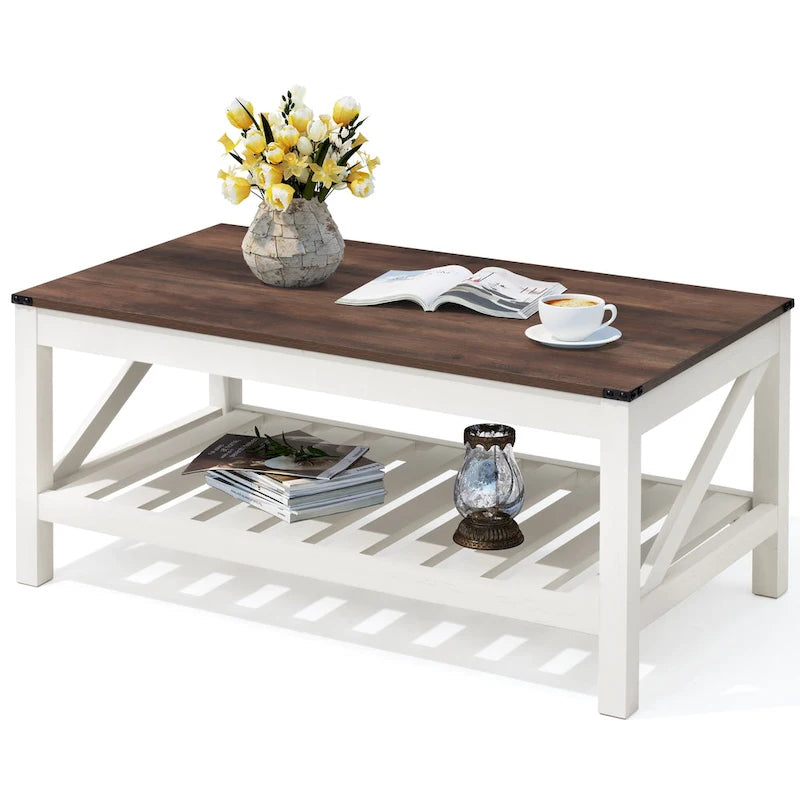 Table basse à 2 niveaux avec étagère de rangement