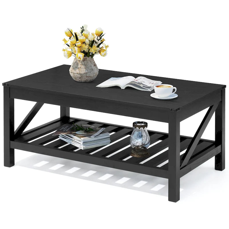 Table basse à 2 niveaux avec étagère de rangement