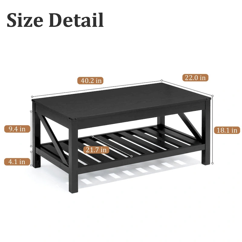 Table basse à 2 niveaux avec étagère de rangement