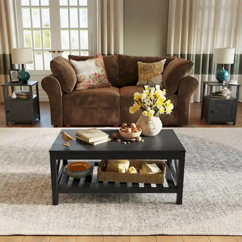 Table basse à 2 niveaux avec étagère de rangement