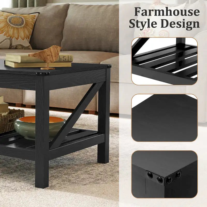 Table basse à 2 niveaux avec étagère de rangement