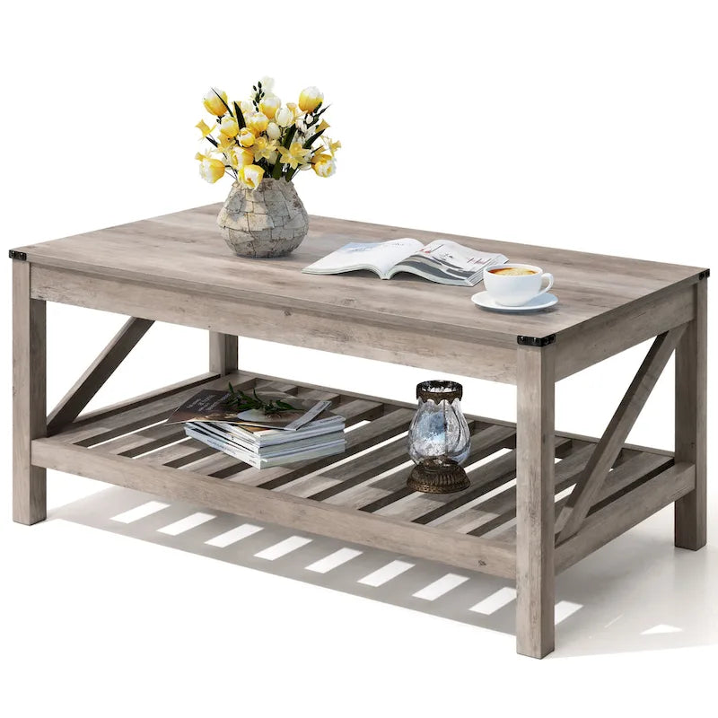 Table basse à 2 niveaux avec étagère de rangement
