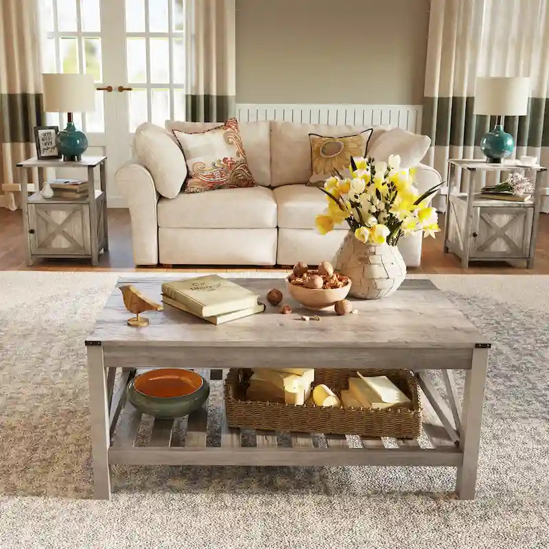 Table basse à 2 niveaux avec étagère de rangement
