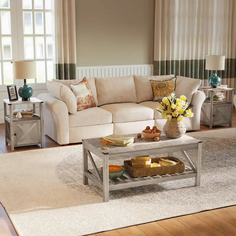 Table basse à 2 niveaux avec étagère de rangement