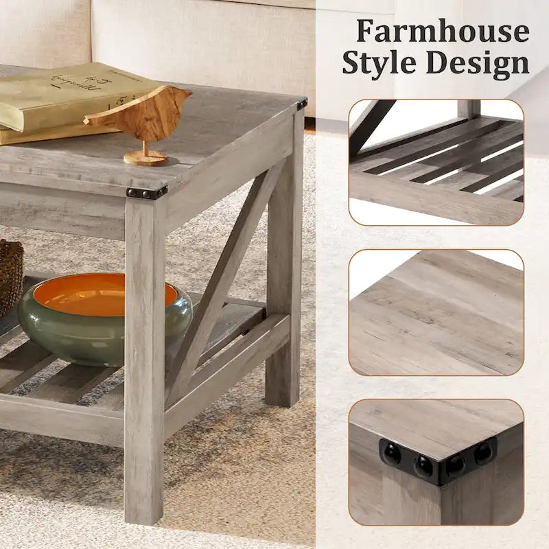 Table basse à 2 niveaux avec étagère de rangement