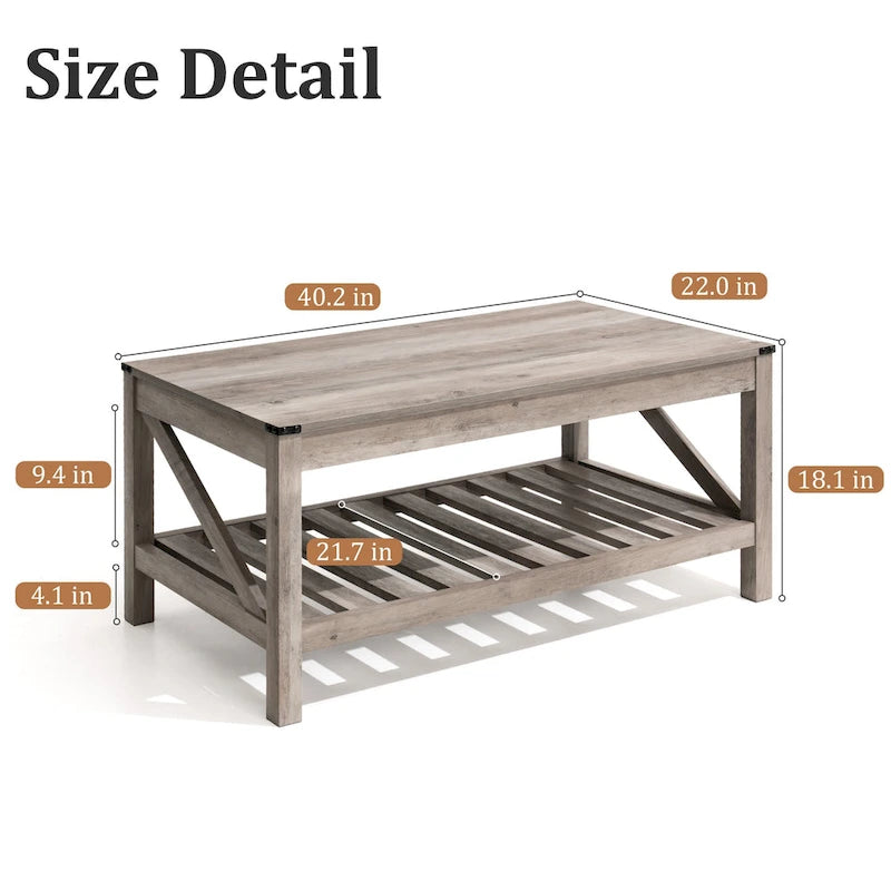 Table basse à 2 niveaux avec étagère de rangement