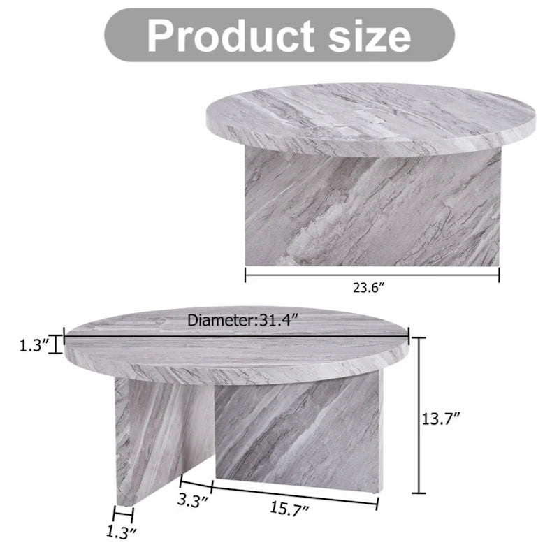 Une table basse à motifs circulaires en MDF blanc, adaptée aux petits espaces et aux salons.