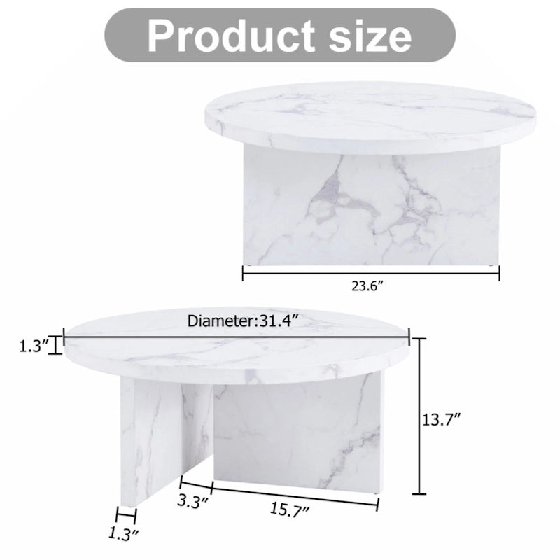 Une table basse à motifs circulaires en MDF blanc, adaptée aux petits espaces et aux salons.