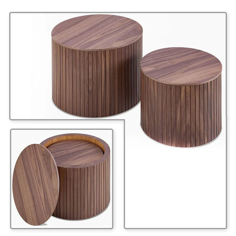 Ensemble de tables basses gigognes deux pièces modernes et élégantes avec plateau amovible
