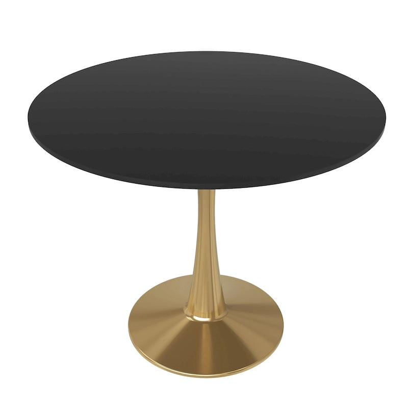 Table à manger ronde de 35" pour 4 personnes avec plateau en MDF et base en acier doré, pour cuisine et salle à manger