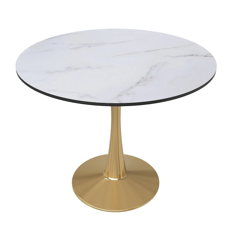 Table à manger ronde de 35" pour 4 personnes avec plateau en MDF et base en acier doré, pour cuisine et salle à manger