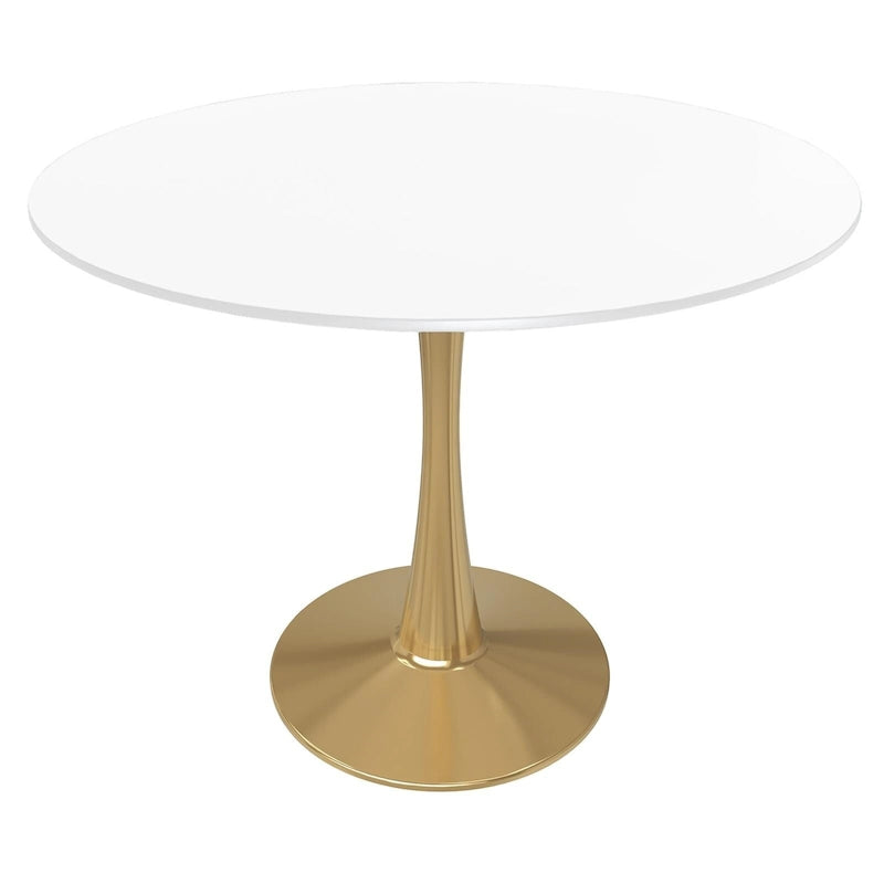 Table à manger ronde de 35" pour 4 personnes avec plateau en MDF et base en acier doré, pour cuisine et salle à manger