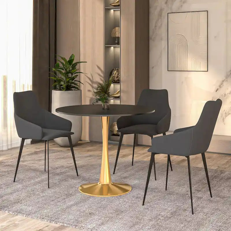 Table à manger ronde de 35" pour 4 personnes avec plateau en MDF et base en acier doré, pour cuisine et salle à manger