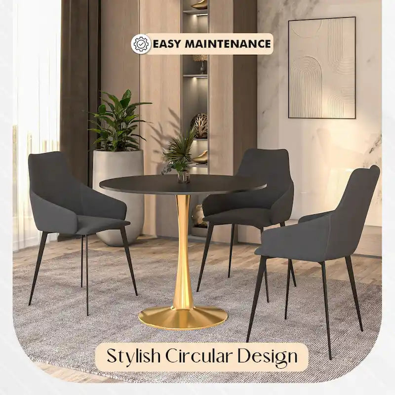 Table à manger ronde de 35" pour 4 personnes avec plateau en MDF et base en acier doré, pour cuisine et salle à manger