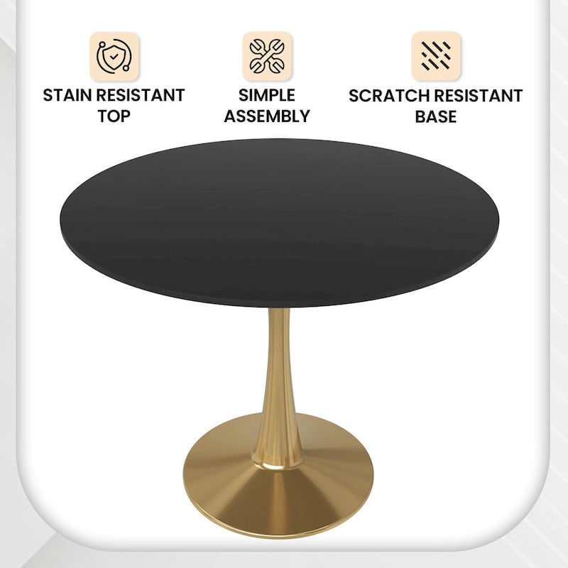 Table à manger ronde de 35" pour 4 personnes avec plateau en MDF et base en acier doré, pour cuisine et salle à manger