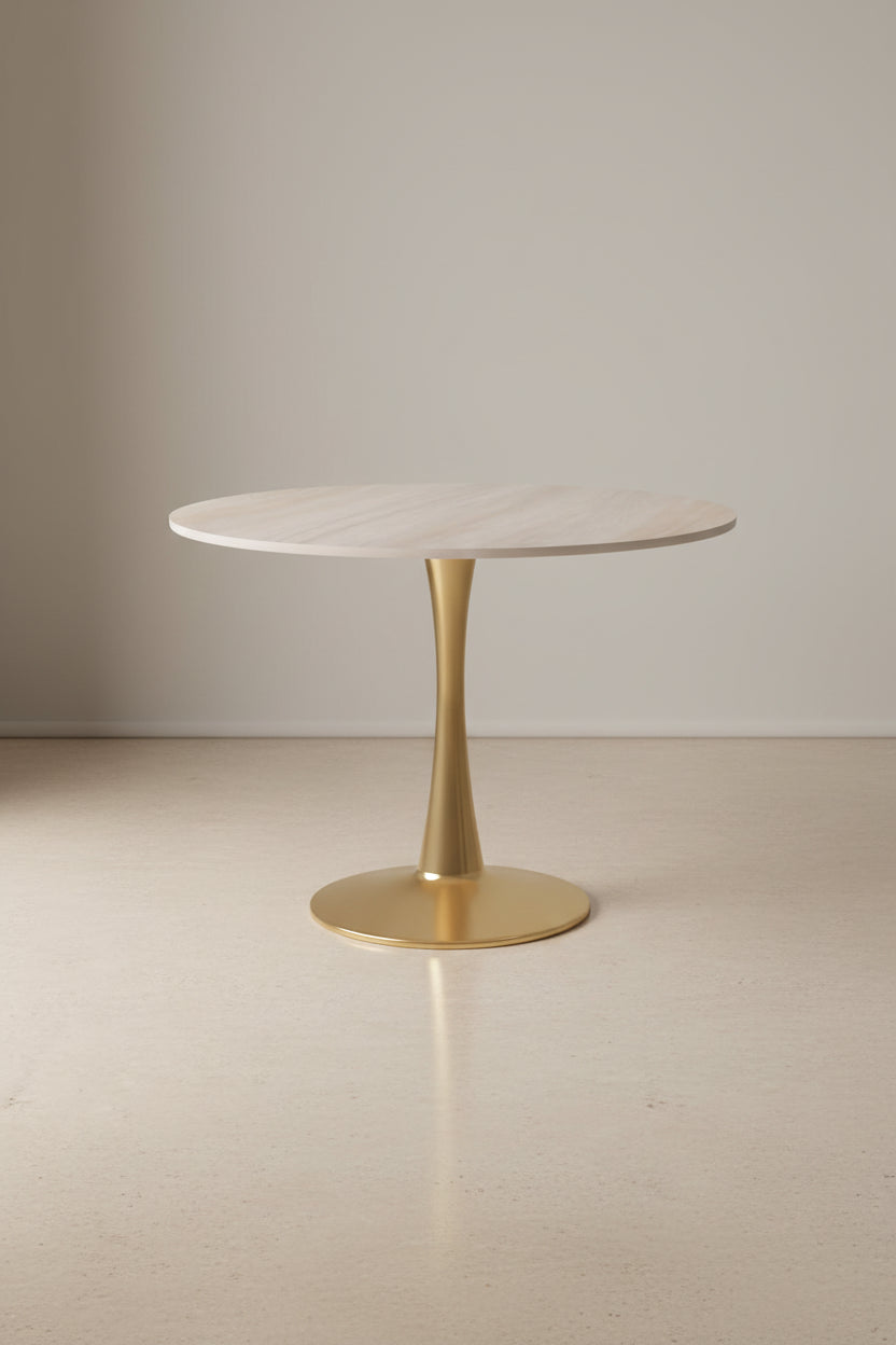 Table à manger ronde de 35" pour 4 personnes avec plateau en MDF et base en acier doré, pour cuisine et salle à manger