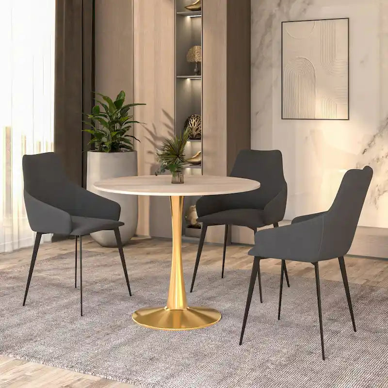 Table à manger ronde de 35" pour 4 personnes avec plateau en MDF et base en acier doré, pour cuisine et salle à manger