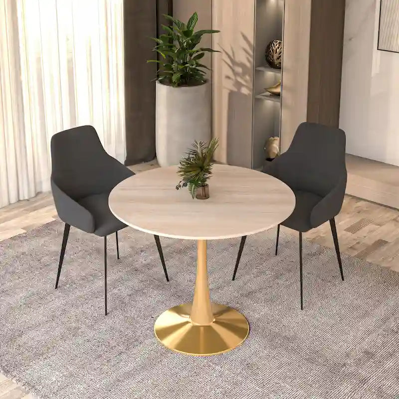 Table à manger ronde de 35" pour 4 personnes avec plateau en MDF et base en acier doré, pour cuisine et salle à manger