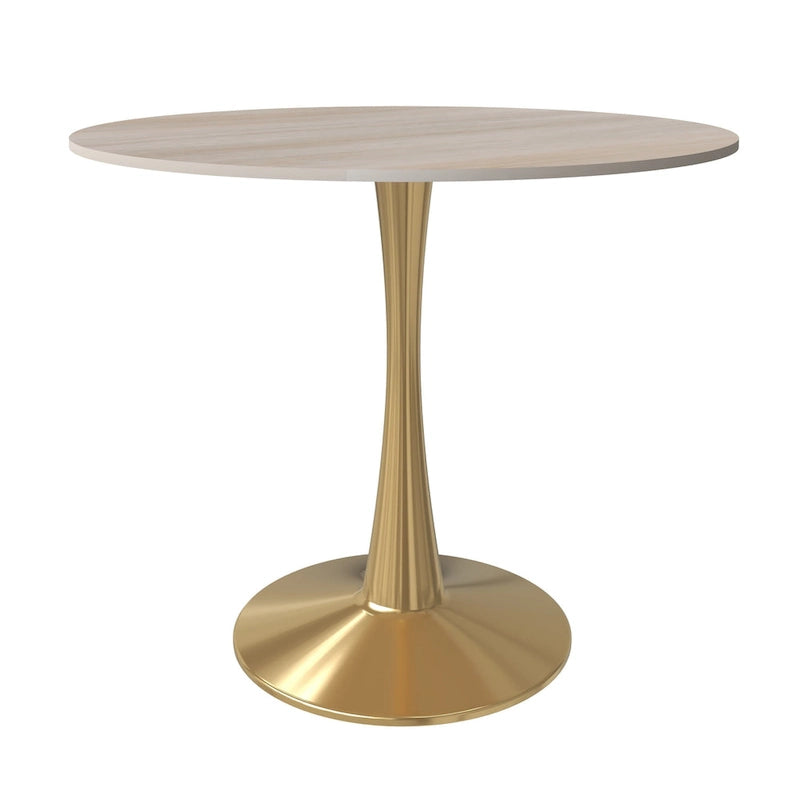 Table à manger ronde de 35" pour 4 personnes avec plateau en MDF et base en acier doré, pour cuisine et salle à manger