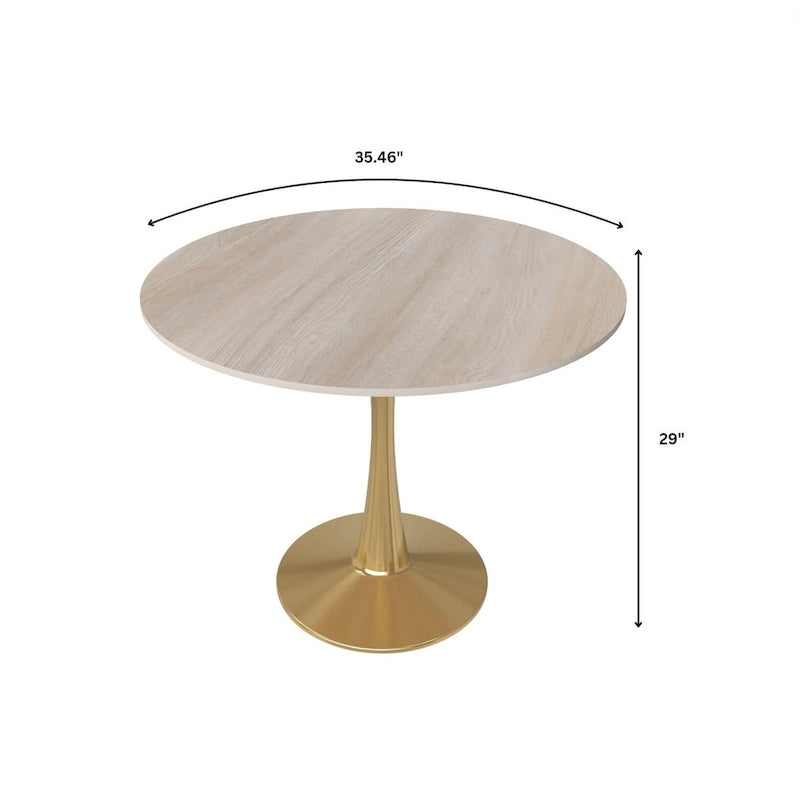 Table à manger ronde de 35" pour 4 personnes avec plateau en MDF et base en acier doré, pour cuisine et salle à manger