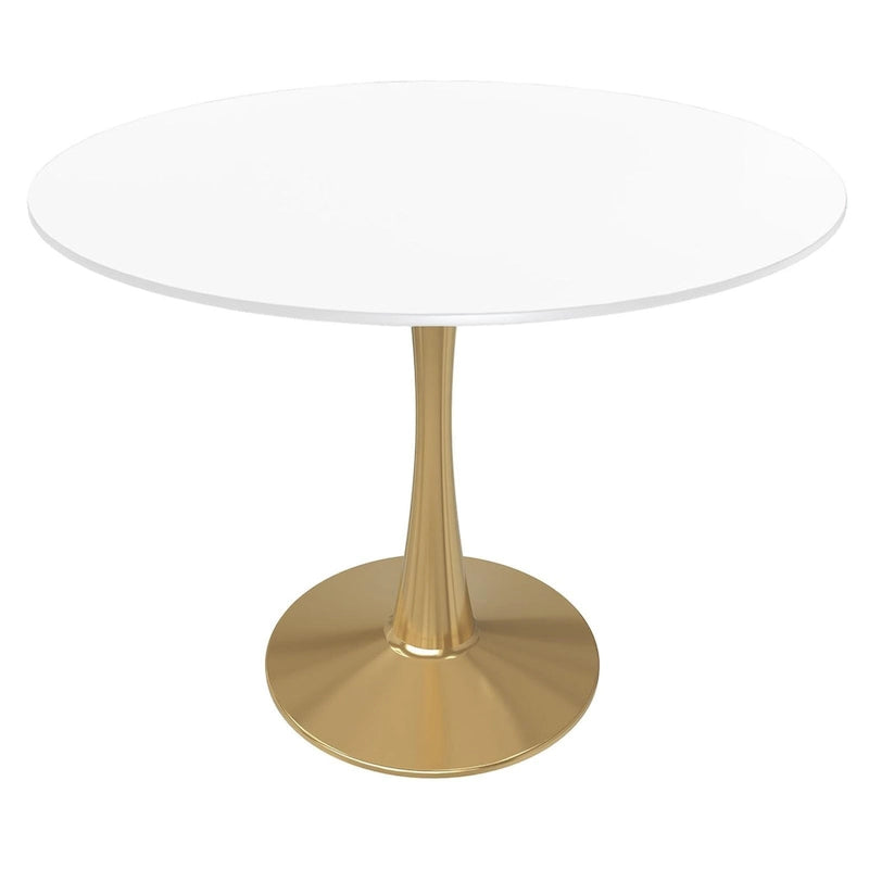 Table à manger ronde de 35" pour 4 personnes avec plateau en MDF et base en acier doré, pour cuisine et salle à manger