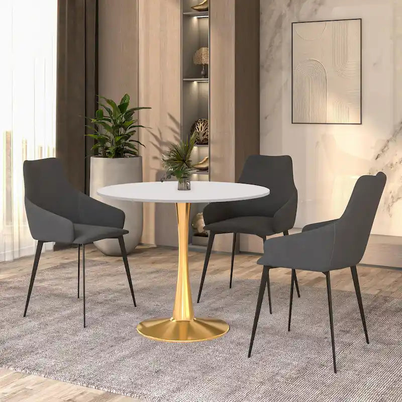 Table à manger ronde de 35" pour 4 personnes avec plateau en MDF et base en acier doré, pour cuisine et salle à manger