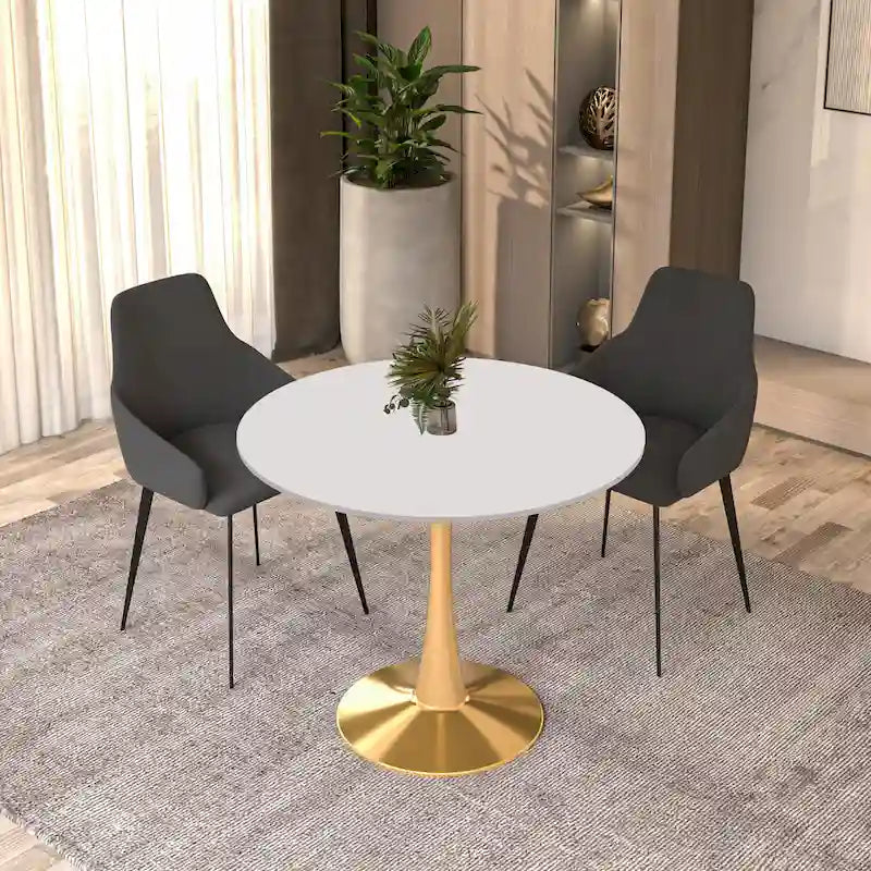 Table à manger ronde de 35" pour 4 personnes avec plateau en MDF et base en acier doré, pour cuisine et salle à manger