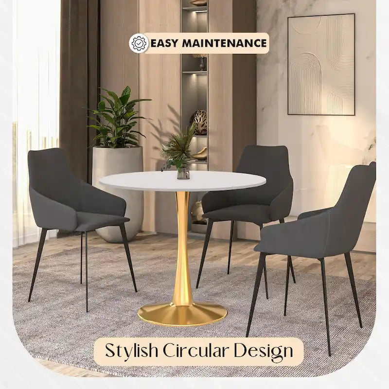 Table à manger ronde de 35" pour 4 personnes avec plateau en MDF et base en acier doré, pour cuisine et salle à manger