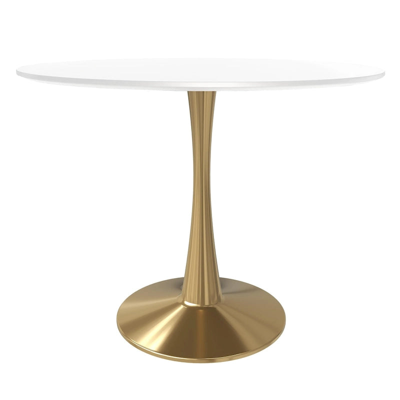 Table à manger ronde de 35" pour 4 personnes avec plateau en MDF et base en acier doré, pour cuisine et salle à manger