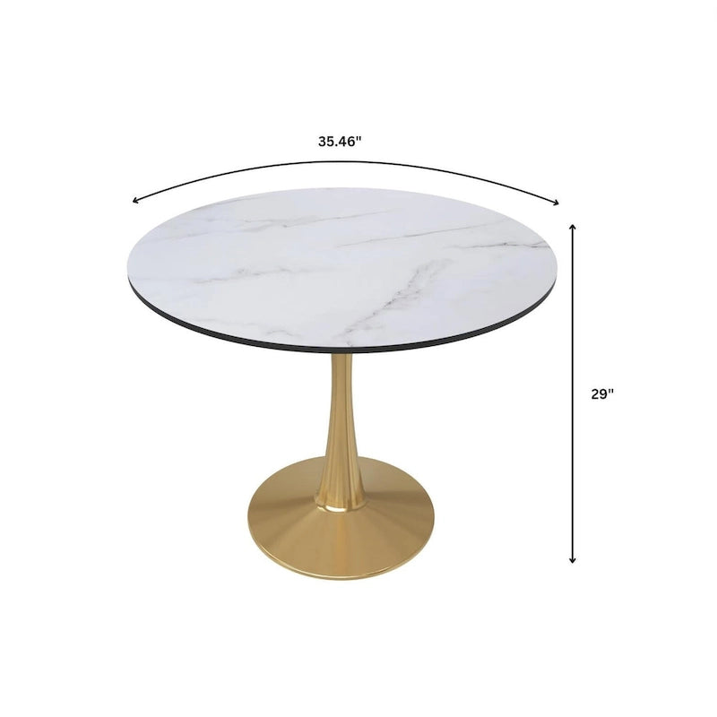 Table à manger ronde de 35" pour 4 personnes avec plateau en MDF et base en acier doré, pour cuisine et salle à manger