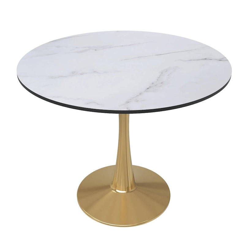Table à manger ronde de 35" pour 4 personnes avec plateau en MDF et base en acier doré, pour cuisine et salle à manger