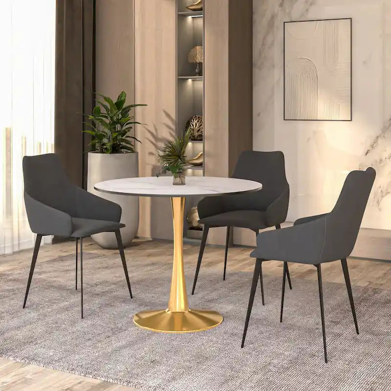 Table à manger ronde de 35" pour 4 personnes avec plateau en MDF et base en acier doré, pour cuisine et salle à manger