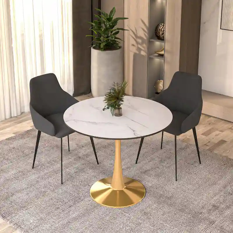 Table à manger ronde de 35" pour 4 personnes avec plateau en MDF et base en acier doré, pour cuisine et salle à manger