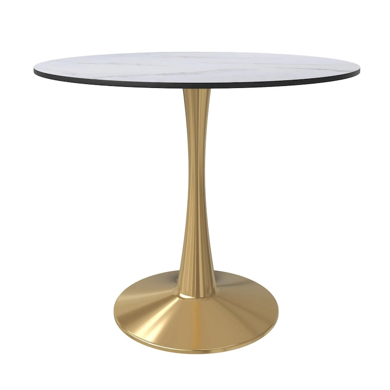 Table à manger ronde de 35" pour 4 personnes avec plateau en MDF et base en acier doré, pour cuisine et salle à manger