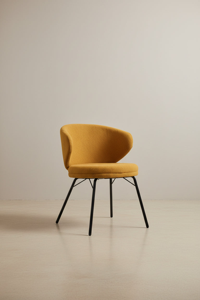 Lot de 2 chaises de salle à manger en tissu bouclette orange avec pieds en fer noir