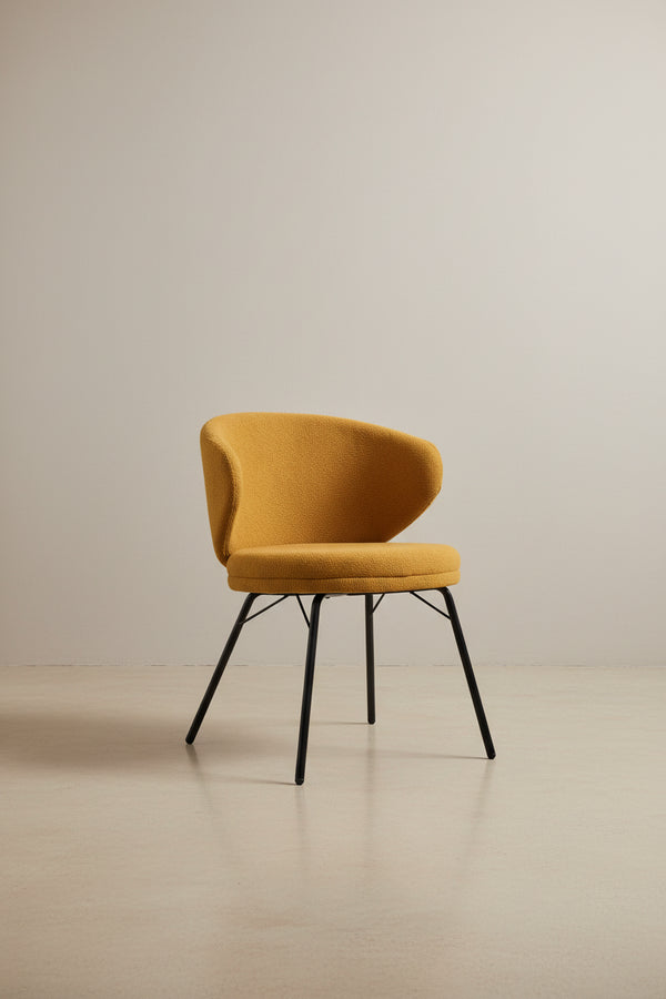 Lot de 2 chaises de salle à manger en tissu bouclette orange avec pieds en fer noir