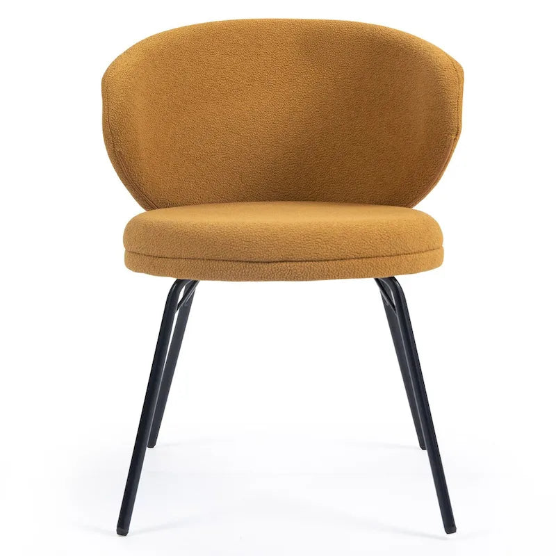 Lot de 2 chaises de salle à manger en tissu bouclette orange avec pieds en fer noir