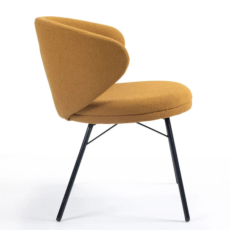 Lot de 2 chaises de salle à manger en tissu bouclette orange avec pieds en fer noir