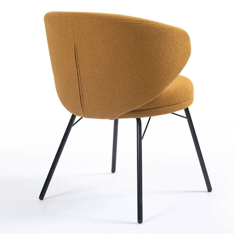 Lot de 2 chaises de salle à manger en tissu bouclette orange avec pieds en fer noir
