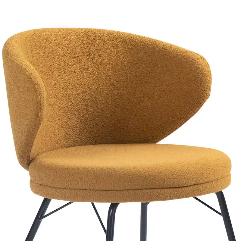 Lot de 2 chaises de salle à manger en tissu bouclette orange avec pieds en fer noir
