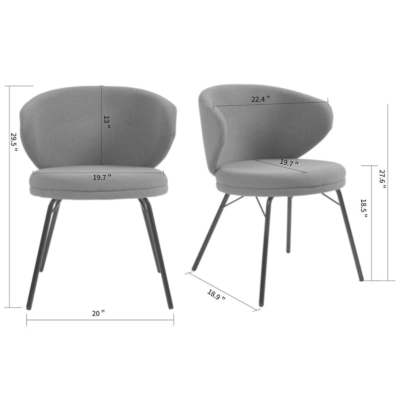 Lot de 2 chaises de salle à manger en tissu bouclette orange avec pieds en fer noir