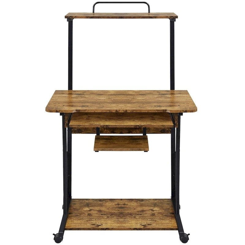 Bureau d'ordinateur portable avec 4 étagères et tablette coulissante pour clavier