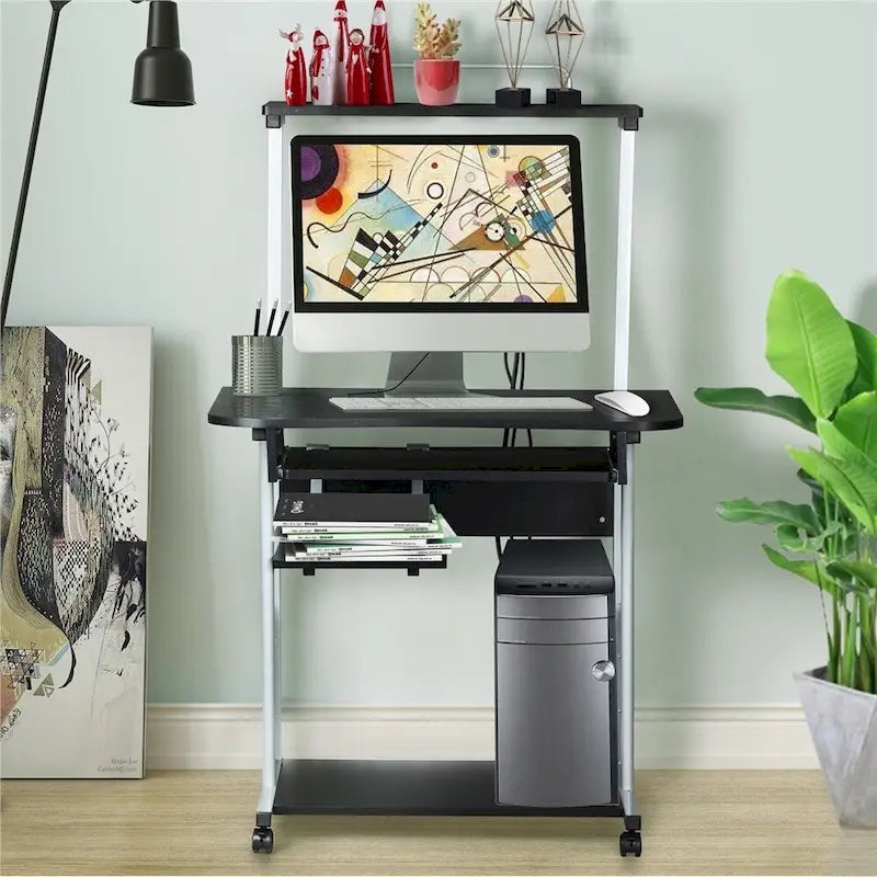 Bureau d'ordinateur portable avec 4 étagères et tablette coulissante pour clavier
