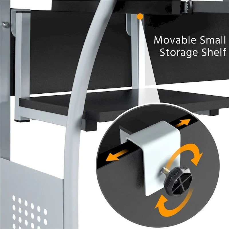 Bureau d'ordinateur portable avec 4 étagères et tablette coulissante pour clavier