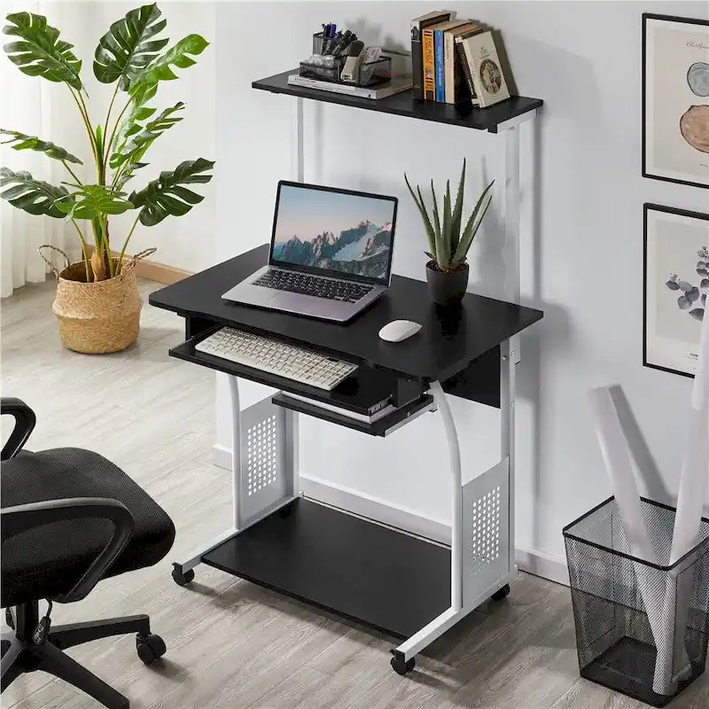 Bureau d'ordinateur portable avec 4 étagères et tablette coulissante pour clavier