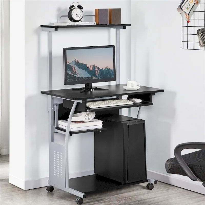Bureau d'ordinateur portable avec 4 étagères et tablette coulissante pour clavier